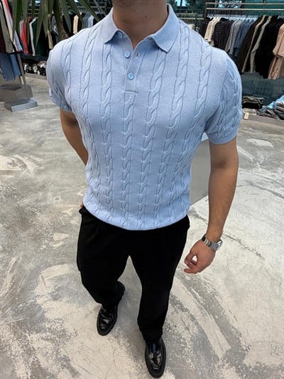 GST Bebe Mavisi Etnik Desen Yakalı Triko -18347