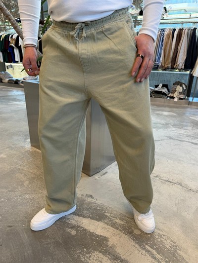 Haki Gabardin Kumaş Baggy Pantolon -W860