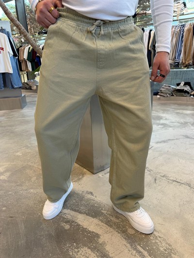 Haki Gabardin Kumaş Baggy Pantolon -W860