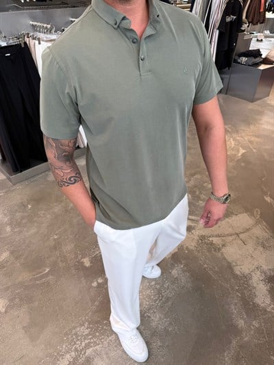 Haki NWP Liosell Kumaş Yakalı T-Shirt