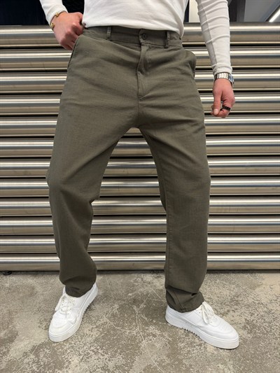 Haki Regular Keten Pantolon -W5077