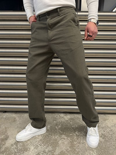 Haki Regular Keten Pantolon -W5077