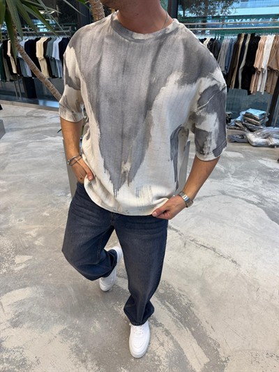 İthal Gri Kumaş Desenli  Yıkamalı -E71-55