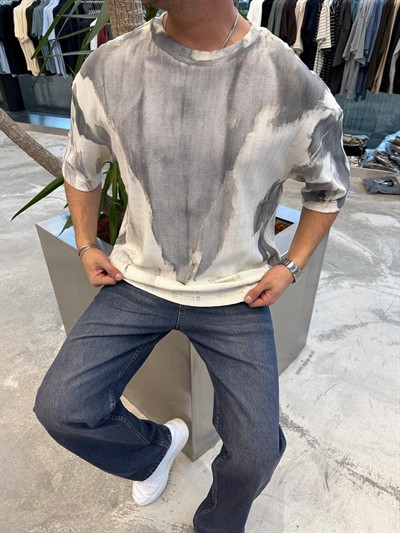 İthal Gri Kumaş Desenli  Yıkamalı -E71-55