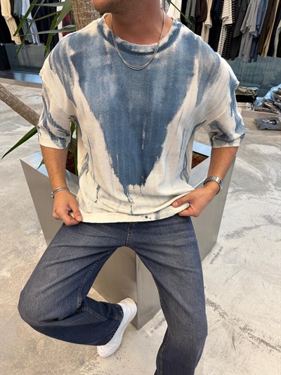 İthal Mavi Kumaş Desenli  Yıkamalı -E71-55