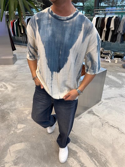 İthal Mavi Kumaş Desenli  Yıkamalı -E71-55