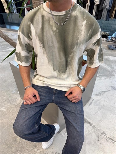 İthal Yeşil Kumaş Desenli  Yıkamalı -E71-55