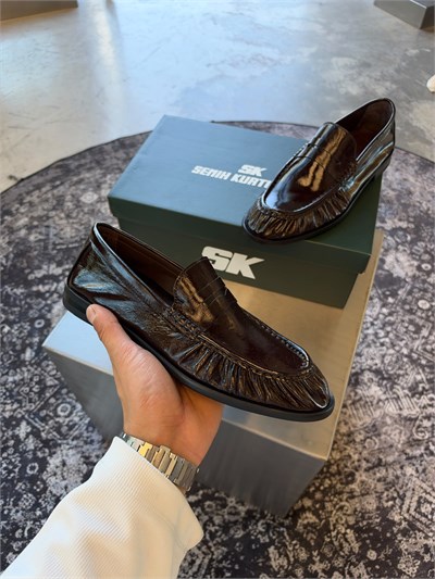 Kahverengi %100 Dana Derisi Büzgülü Loafer SK-99