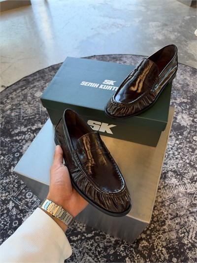 Kahverengi %100 Dana Derisi Büzgülü Loafer SK-99