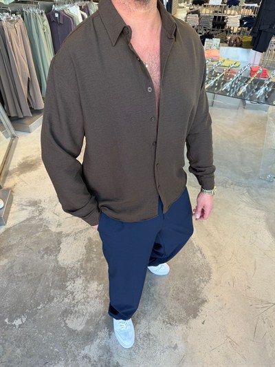 Kahverengi Bambu Keten Gömlek SPF5005