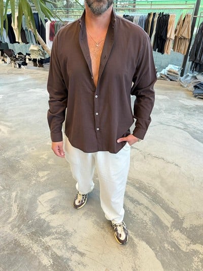 Kahverengi Fresh Keten Gömlek -G5138