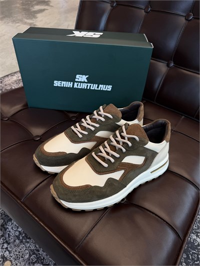 Kahverengi-Haki %100 Deri Premium Casual Spor Ayakkabı