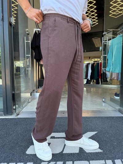 Kahverengi İpli Keten Pantolon WE5071