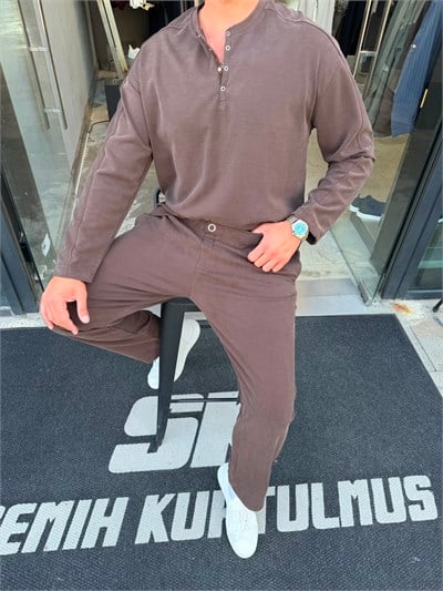 Kahverengi İthal Oys Çıt Detay Regular Takım SK7019