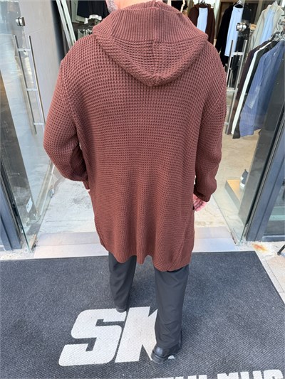Kahverengi Kapişonlu Panço Hırka SN7301