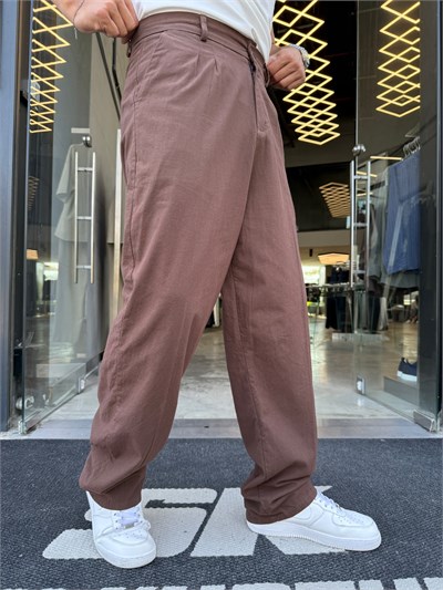 Kahverengi Keten Baggy Pantolon