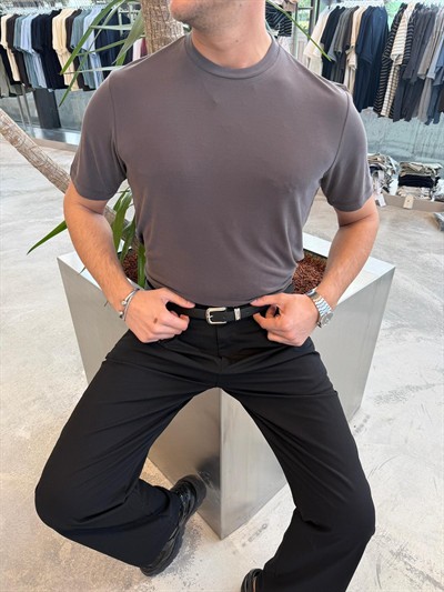 Gri Oysho Kumaş Basic T-Shirt -2512-261076