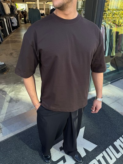 Kahverengi SNZ Box-Fıt Basic T-shirt 