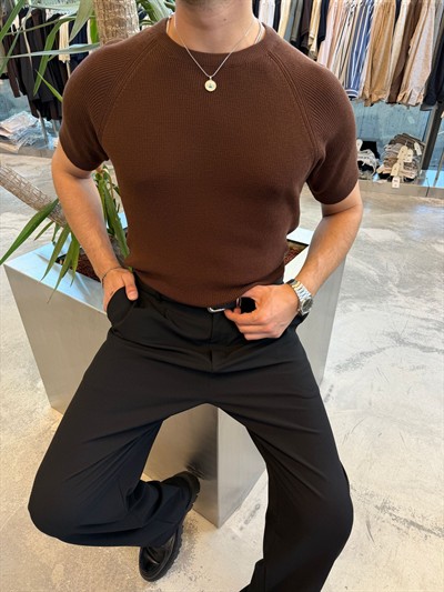 Kahverengi Triko T-Shirt -SNZ7235