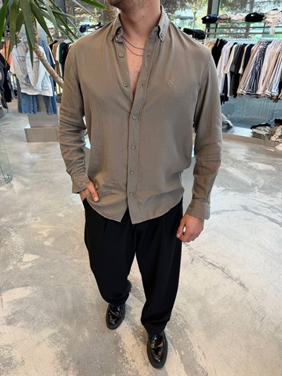 Kahverengi Vual Kumaş Gömlek -G5792