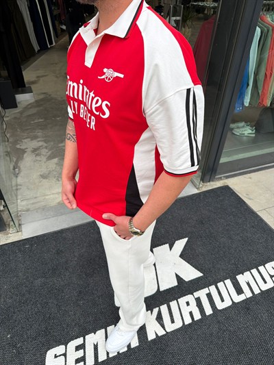 Kırmızı Yıkamalı Forma T-Shirt 