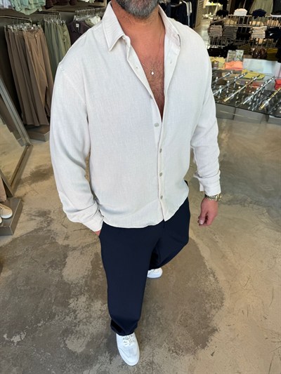 Krem Bambu Keten Gömlek SPF5005