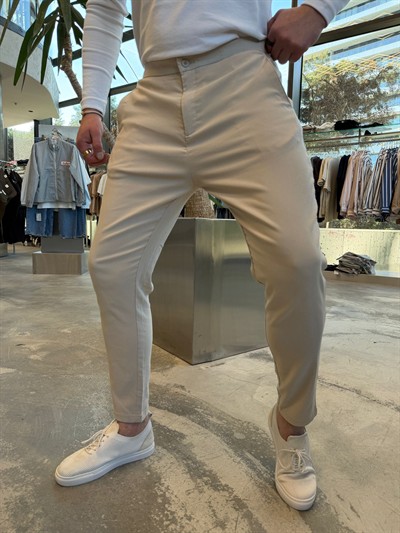 Krem Bel Lastikli Pantolon -W5032