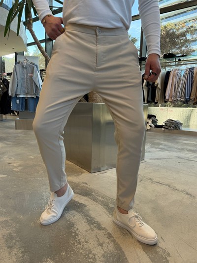 Krem Bel Lastikli Pantolon -W5032