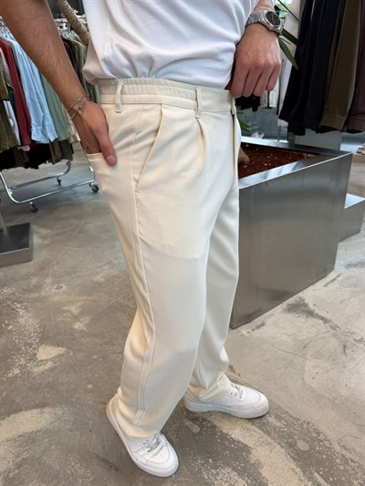 Ekru Dyogonell Kumaş Regular Kalıp Pantolon RT5021-1245