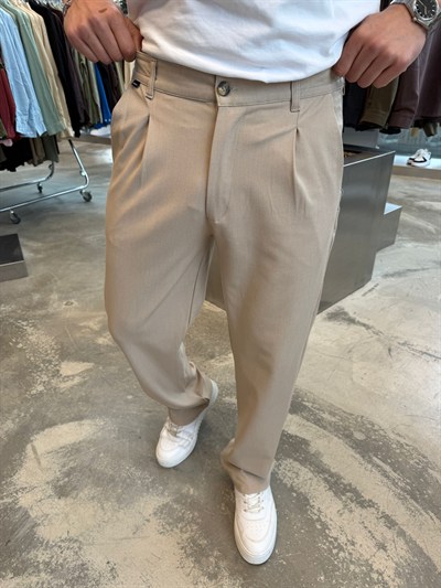 Krem Dyogonell Kumaş Regular Kalıp Pantolon RT5021-1245