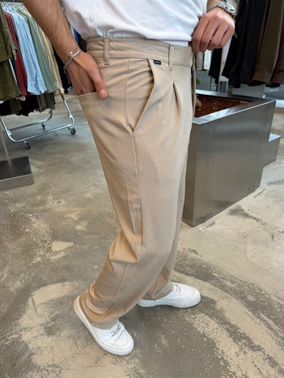 Krem Dyogonell Kumaş Regular Kalıp Pantolon RT5021-1245