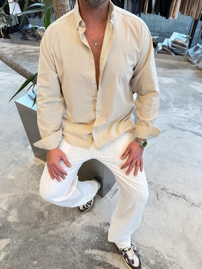 Krem Fresh Keten Gömlek -G5138