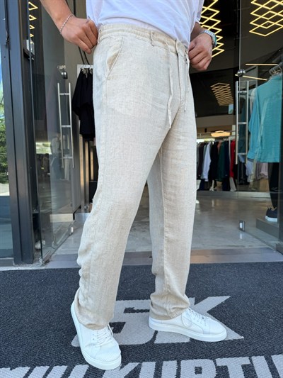 Krem İpli Keten Pantolon WE5071