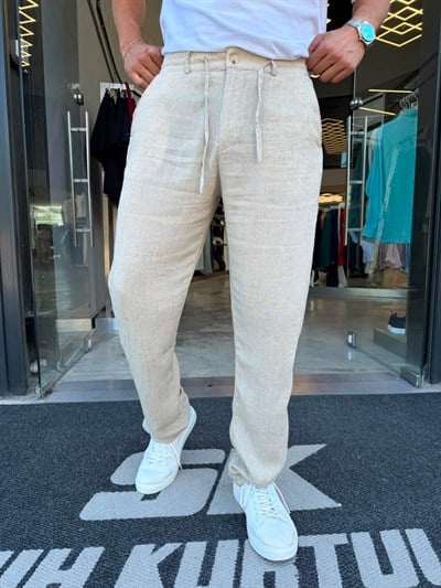 Krem İpli Keten Pantolon WE5071
