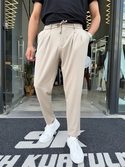 Krem İthal Keten Pantolon W5062