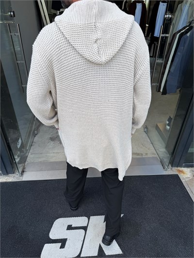 Krem Kapişonlu Panço Hırka SN7301