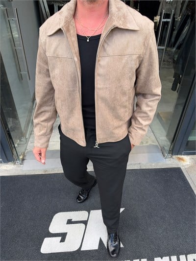 Krem Nubuk Fermuarlı Ceket GG68