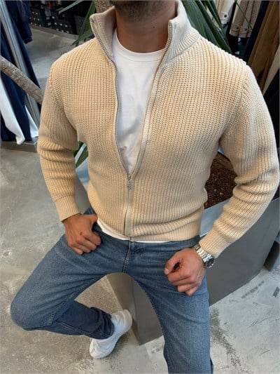 Krem Örgü Desen Hırka SK379