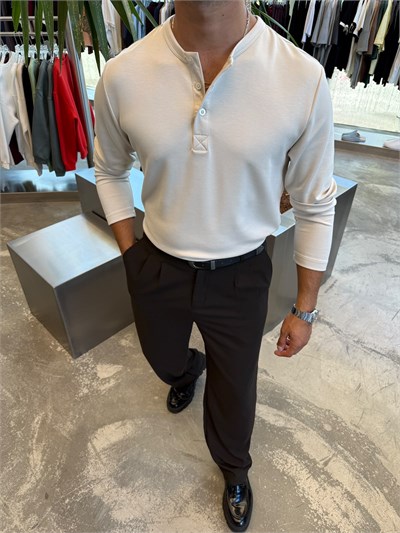 Krem Oysho Kumaş Düğmeli Henley