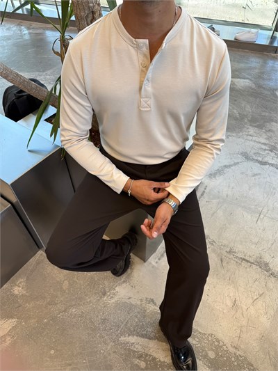 Krem Oysho Kumaş Düğmeli Henley