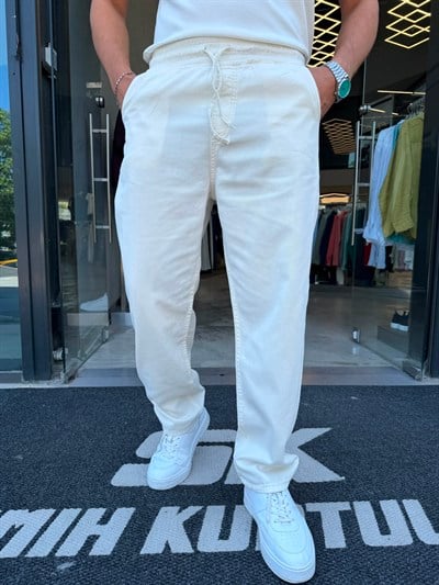 Krem Regular Kesim İnce Gabardin Pantolon