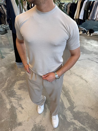 Krem Ribanalı Modal Pamuklu Kumaş T-Shirt -N902