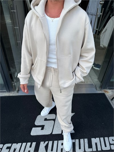 Krem Şardonlu Oversize Basic Takım RSP1