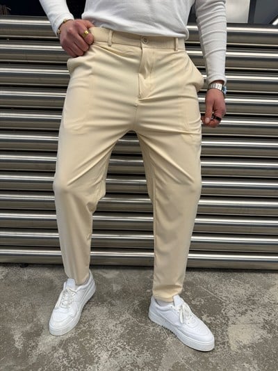 Krem Yeni Sezon Havuç Kesim Pantolon -S4030