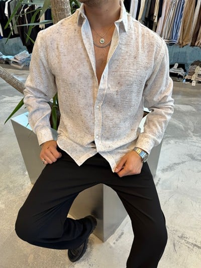 Krem Yıkamalı Keten Gömlek E40-71