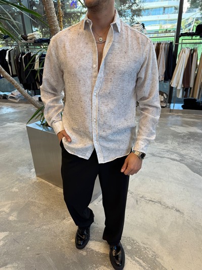 Krem Yıkamalı Keten Gömlek E40-71