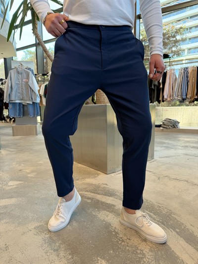 Lacivert Bel Lastikli Pantolon -W5032