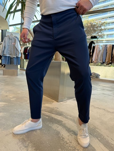 Lacivert Bel Lastikli Pantolon -W5032