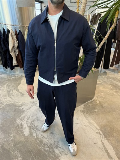 Lacivert Çift Fermuarlı Keten Takım -S1300