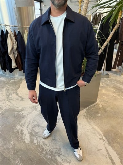 Lacivert Çift Fermuarlı Keten Takım -S1300